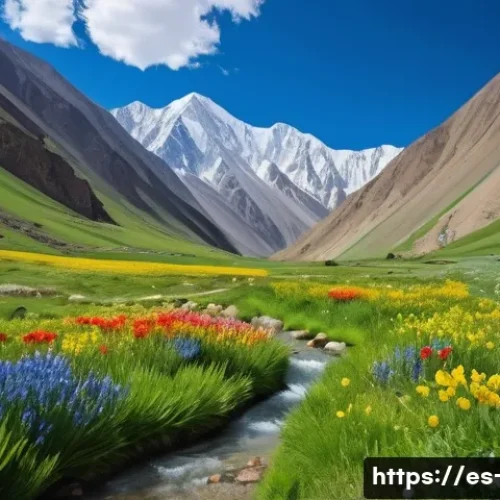 Home 33 타지키스탄 기후와 계절별 여행 - A vibrant springtime scene in the mountains of Tajikistan showcasing lush green valleys dotted with ...