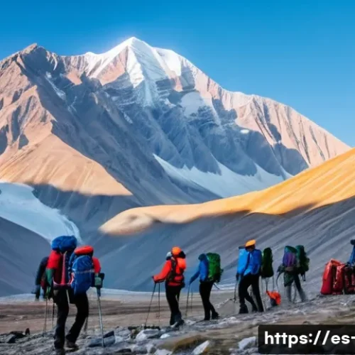 Home 32 타지키스탄 여행 보험 추천 - A rugged mountain landscape in Tajikistan's Pamir range at sunrise, featuring a group of adventurous...