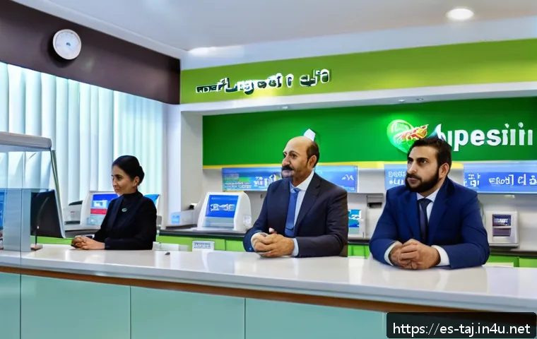타지키스탄의 경제 개혁 정책 - A modern Tajikistani bank interior showing diverse small and medium business owners, including men a...