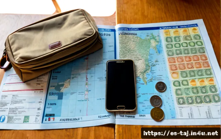 타지키스탄 여행 경비 - Photorealistic travel budget planning scene for a Spanish traveler visiting Tajikistan, top-down vie...